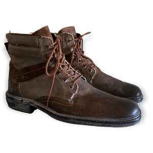 Bed Stu Roan Ankle Boots Size 9.5 Lace Up Canvas Leather Cap Toe Cushioned